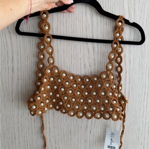 12th Tribe Tan Crochet Crop Top